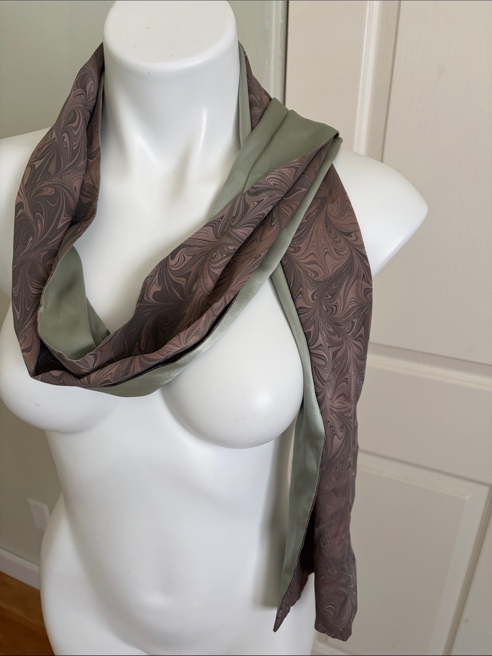 Silk Two-Tone Olive & Taupe Patterned Scarf